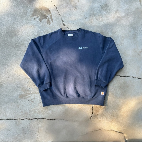 VINTAGE NAVY BLUE CARHARTT CREWNECK 2xl made in Mexico heavy duty work wear - Picture 1 of 4